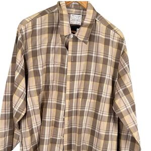 Vintage Sovereign Mens 17 XLT Tall Plaid Button Down Shirt Brown Tan Made in USA